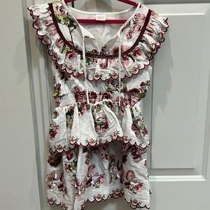 Scalloped hem and ruffled embroidered girls dress